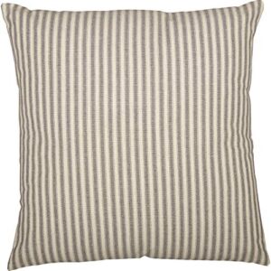 VHC Brands Grace Ticking Striped Textured Cotton Farmhouse Bedding Square 18x18 Filled Pillow, Creme White