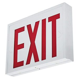 lfi lights | nyc approved red exit sign | white steel housing | all led | 8" lettering | hardwired with battery backup | ul listed | nycs-r