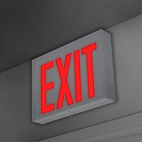 LFI Lights | NYC Approved Red Exit Sign | White Steel Housing | All LED | 8" Lettering | Hardwired with Battery Backup | UL Listed | NYCS-R