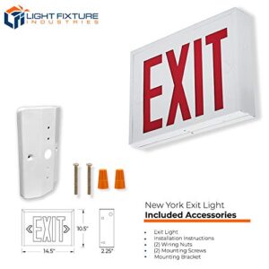 LFI Lights | NYC Approved Red Exit Sign | White Steel Housing | All LED | 8" Lettering | Hardwired with Battery Backup | UL Listed | NYCS-R