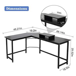 Umekesa L Shaped Desk Black Corner Computer Desk for Home Office Gaming L Desk Study Writing Table PC Laptop Workstation, Modern Design L Desk