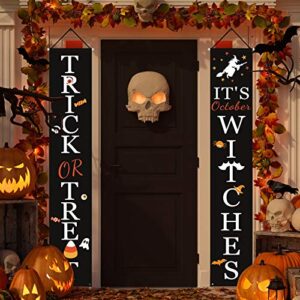 halloween decorations outdoor | trick or treat & it's october witches front porch banners for halloween porch decor | fall decor | halloween decorations indoor