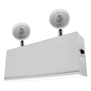 lfi lights | chicago approved emergency light | white steel housing | two led adjustable round heads | hardwired with battery backup | ul listed | 6v 10w | el-chled