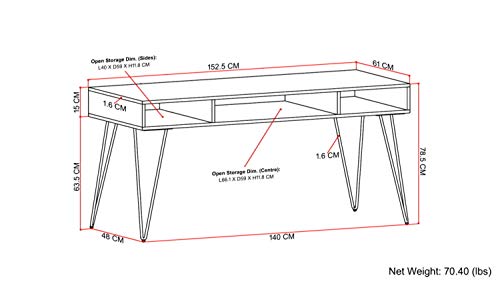 SIMPLIHOME Hunter SOLID MANGO WOOD Contemporary Modern 60 inch Wide Home Office Desk, Writing Table, Workstation, Study Table Furniture in Umber Brown And Gold