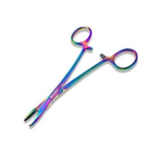 cynamed olsen hegar needle holder driver with multicolor/rainbow titanium coating - premium quality - hemostat with scissors and locking mechanism (5.5 in. (13.97 cm))