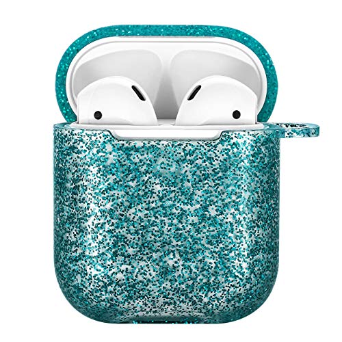 Airpods Case, DMMG Airpods Case Cover Silicone Skin, AirPods Protective Bling Glitter Case with Fluff Ball Keychain, Scratch Proof and Drop Proof for Apple Airpods 2&1