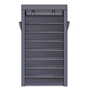 knocbel 10 tiers shoe rack dustproof & water-resistant non-woven fabric closet storage cabinet organizer with side pockets, 34" x 11 1/8" x 60 7/8" (gray)