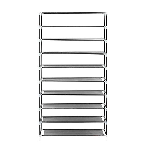 Knocbel 10 Tiers Shoe Rack Dustproof & Water-Resistant Non-Woven Fabric Closet Storage Cabinet Organizer with Side Pockets, 34" x 11 1/8" x 60 7/8" (Gray)