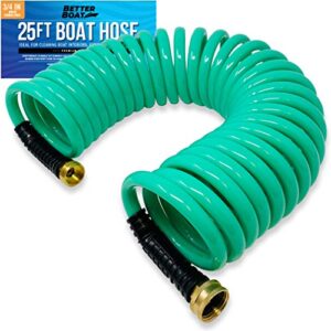 25ft coiled boat hose | coil hose water hoses expandable perfect coil water hose rv wash water hose spring washdown short small 25 foot coiling garden marine grade 3/4 inch connectors self recoil