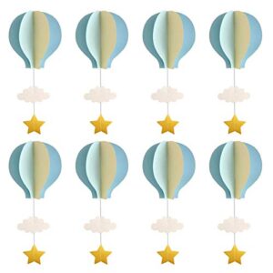 hot air balloon garland decorations - 8 pack large size pastel cloud hot air balloon 3d paper garland hanging decorations for wedding, birthday, baby shower, christmas party - blue