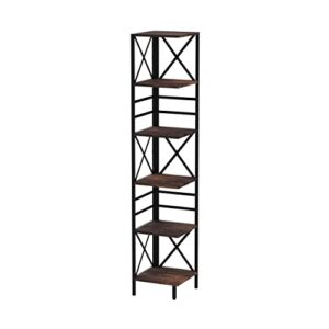 homissue 6 tier industrial corner shelf unit, tall bookcase storage display rack for home office, rustic brown