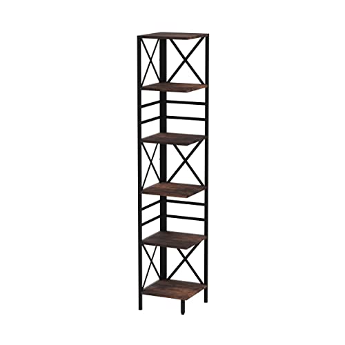 HOMISSUE 6 Tier Industrial Corner Shelf Unit, Tall Bookcase Storage Display Rack for Home Office, Rustic Brown