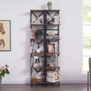 HOMISSUE 6 Tier Industrial Corner Shelf Unit, Tall Bookcase Storage Display Rack for Home Office, Rustic Brown