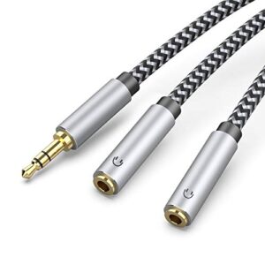 morelecs headphone splitter nylon-braided 3.5mm audio stereo y splitter aux splitter 3.5mm male to 2 port 3.5mm female for earphone, headset splitter adapter