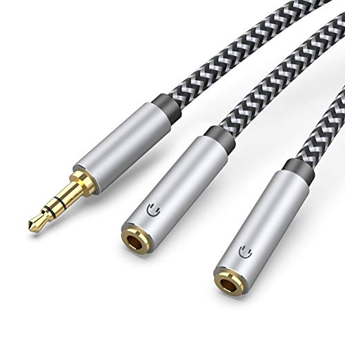 Morelecs Headphone Splitter Nylon-Braided 3.5mm Audio Stereo Y Splitter AUX Splitter 3.5mm Male to 2 Port 3.5mm Female for Earphone, Headset Splitter Adapter