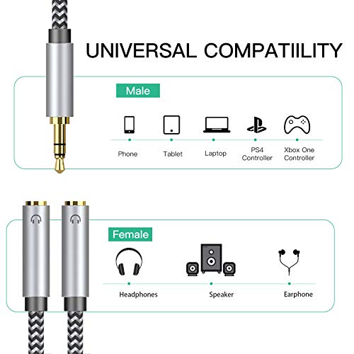 Morelecs Headphone Splitter Nylon-Braided 3.5mm Audio Stereo Y Splitter AUX Splitter 3.5mm Male to 2 Port 3.5mm Female for Earphone, Headset Splitter Adapter