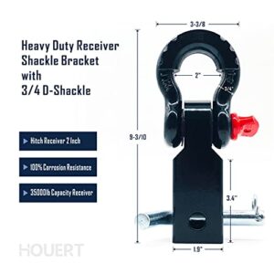 Houert Shackle Hitch Receiver 2 Inch, 35000lb Capacity Receiver, Heavy Duty Receiver Shackle Bracket with 3/4 D-Shackle,Towing Accessories for Trucks & Jeeps