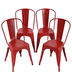 metal dining chairs indoor-outdoor stackable chic restaurant bistro chair set of 4 330lbs weight capacity sturdy cafe tolix kitchen farmhouse pub trattoria industrial side bar chairs red