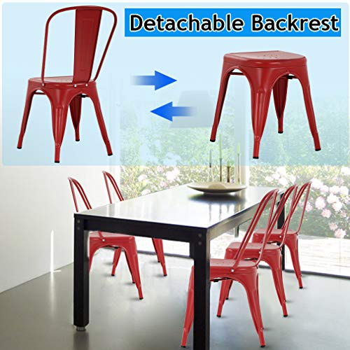Metal Dining Chairs Indoor-Outdoor Stackable Chic Restaurant Bistro Chair Set of 4 330LBS Weight Capacity Sturdy Cafe Tolix Kitchen Farmhouse Pub Trattoria Industrial Side Bar Chairs Red