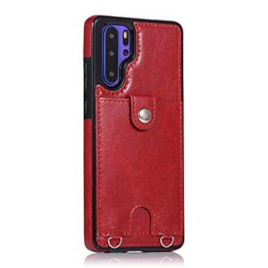 Jaorty PU Leather Wallet Case for Huawei P30 Pro Necklace Lanyard Case Cover with Card Holder Adjustable Detachable Anti-Lost Neck Strap Case for Huawei P30 Pro,Red