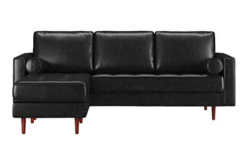 Inmod Ashton Reversible Vintage Leather Sectional, Vintage Black