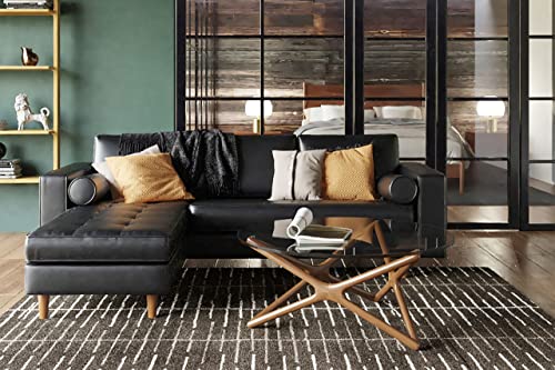 Inmod Ashton Reversible Vintage Leather Sectional, Vintage Black