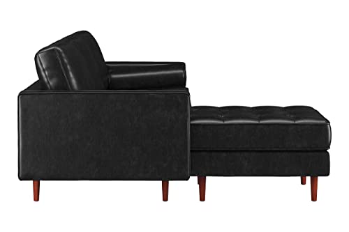 Inmod Ashton Reversible Vintage Leather Sectional, Vintage Black