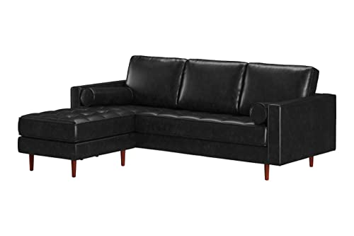 Inmod Ashton Reversible Vintage Leather Sectional, Vintage Black