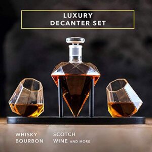 Dragon Glassware Decanter with Glasses Set, Diamond Shaped Decanter Naturally Aerates Whiskey and Wine and Liquor, Includes 2 Unique 10 oz Diamond Glasses, Unique Bar Gift, 25 oz