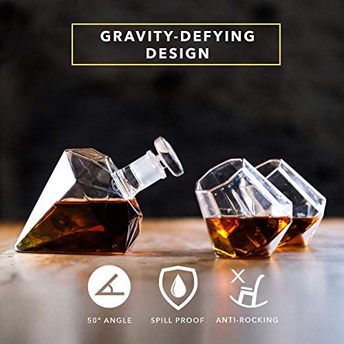 Dragon Glassware Decanter with Glasses Set, Diamond Shaped Decanter Naturally Aerates Whiskey and Wine and Liquor, Includes 2 Unique 10 oz Diamond Glasses, Unique Bar Gift, 25 oz