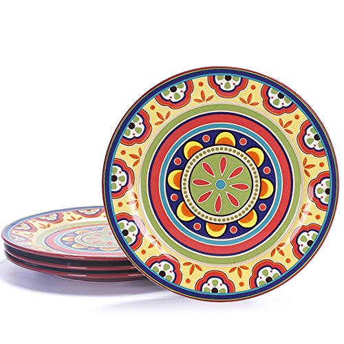 Bico Tunisian Ceramic Dinner Plates Set of 4, Microwave & Dishwasher Safe, Set of 4, 11 inch, for Pasta, Salad, Maincourse