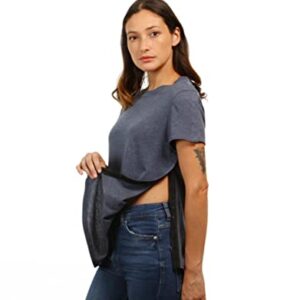 MAI Post Shoulder Surgery Shirts Premium | Easy Snaps on Shirt Sides and Full Arm Opening | Women Short Sleeve Shirt | Chemo Clothing | Soft Fabric | Dialysis Clothing Heather Blue | Adaptive Clothing