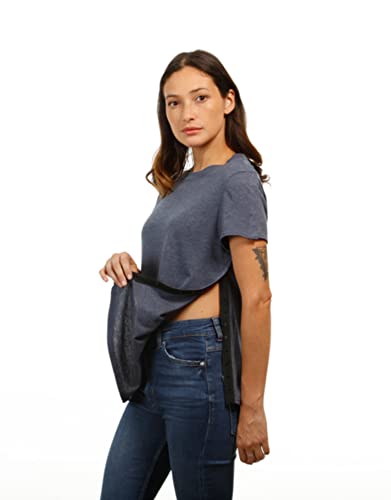 MAI Post Shoulder Surgery Shirts Premium | Easy Snaps on Shirt Sides and Full Arm Opening | Women Short Sleeve Shirt | Chemo Clothing | Soft Fabric | Dialysis Clothing Heather Blue | Adaptive Clothing