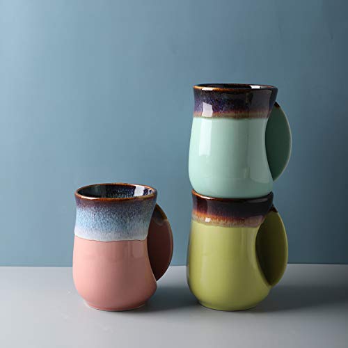 Selamica Porcelain 18oz Novelty Right-handed Handwarmer Mug, Coffee Mug, Tea Mug, gift for family friends and couple - Pink