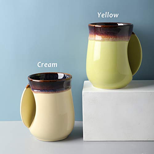 Selamica Porcelain 18oz Novelty Right-handed Handwarmer Mug, Coffee Mug, Tea Mug, gift for family friends and couple - Pink