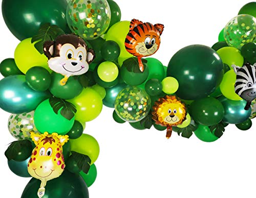 Jungle Party Balloons Garland Kit - 110pcs Latex Balloons Animal Foil Confetti Balloon Arch Palm Leaves Set for Jungle Theme Baby Shower Party Decorations, Safari Woodland Birthday Party Supplies