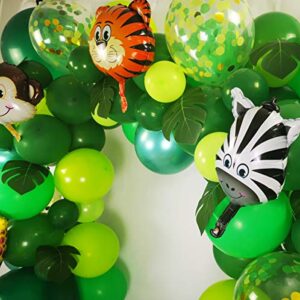 Jungle Party Balloons Garland Kit - 110pcs Latex Balloons Animal Foil Confetti Balloon Arch Palm Leaves Set for Jungle Theme Baby Shower Party Decorations, Safari Woodland Birthday Party Supplies