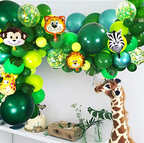 Jungle Party Balloons Garland Kit - 110pcs Latex Balloons Animal Foil Confetti Balloon Arch Palm Leaves Set for Jungle Theme Baby Shower Party Decorations, Safari Woodland Birthday Party Supplies