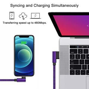 iPhone Charger 10ft [Apple MFi Certified] 3 Pack 90 Degree Right Angle Lightning Cable Compatible with iPhone 13 12 11 Pro XS MAX/XR/X/8 8 Plus/7 7 Plus/6 6 Plus/iPad (Purple,10ft)