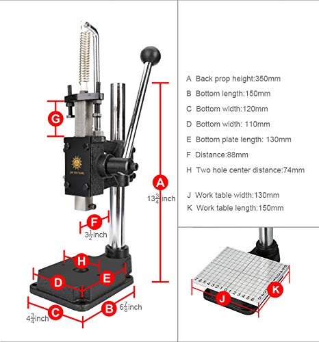 Leather Hole Puncher Hand Punching Machine Manual Press Puncher Punch Tools for DIY Leather Craft Punching Holes (with Chuck, PP Plate and Aluminum Plate) (Style D)