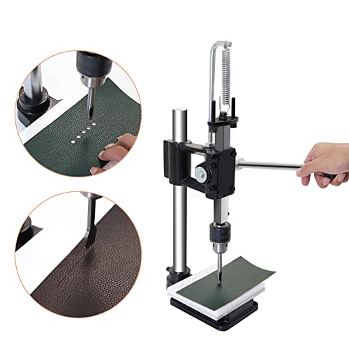 Leather Hole Puncher Hand Punching Machine Manual Press Puncher Punch Tools for DIY Leather Craft Punching Holes (with Chuck, PP Plate and Aluminum Plate) (Style D)