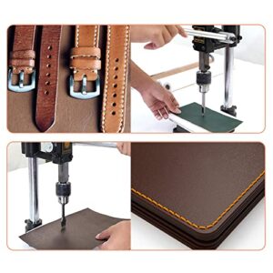 Leather Hole Puncher Hand Punching Machine Manual Press Puncher Punch Tools for DIY Leather Craft Punching Holes (with Chuck, PP Plate and Aluminum Plate) (Style D)