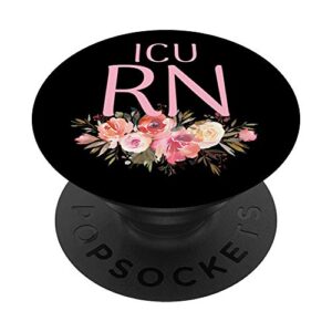 icu registered nurse pink peach flowers popsockets popgrip: swappable grip for phones & tablets