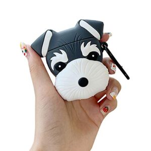 rertnocnf compatible with earbuds case airpods 1 & 2, cute cartoon animal schnauzer design wireless earphone soft silicone anti-scratch shockproof protector black