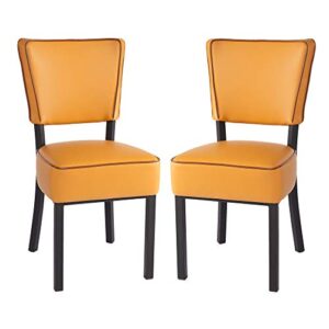 karmas product set of 2 upholstered dining chairs with back 18 inches pu leather leisure padded chairs with steel legs (orange)