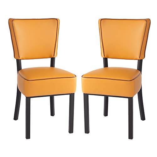 KARMAS PRODUCT Set of 2 Upholstered Dining Chairs with Back 18 Inches PU Leather Leisure Padded Chairs with Steel Legs (Orange)