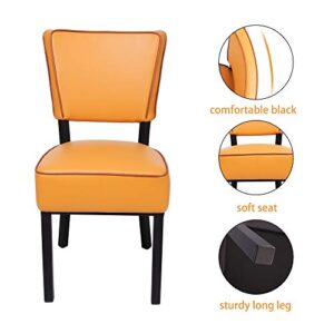 KARMAS PRODUCT Set of 2 Upholstered Dining Chairs with Back 18 Inches PU Leather Leisure Padded Chairs with Steel Legs (Orange)