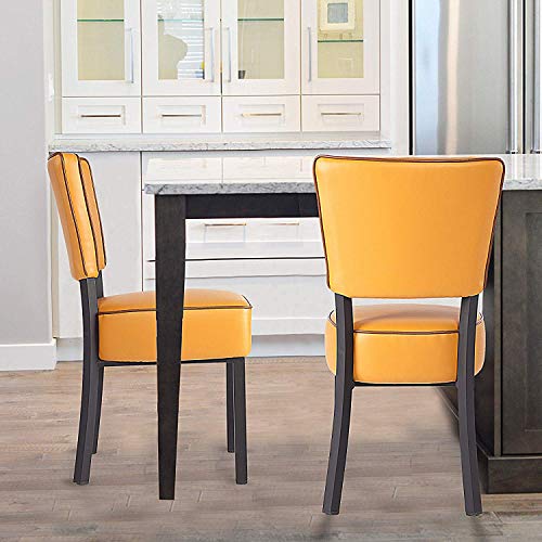 KARMAS PRODUCT Set of 2 Upholstered Dining Chairs with Back 18 Inches PU Leather Leisure Padded Chairs with Steel Legs (Orange)