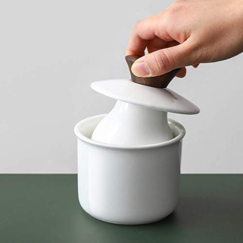 DOWAN Butter Crock for Counter, French Butter Keeper Crock with Water, Ceramic Airtight Butter Dish with Wood Knob Lid for Soft Butter, White