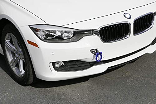 iJDMTOY Blue Track Racing Style Tow Hook Ring Compatible with BMW 1 2 3 4 5 X1 X3 X4 X5 X6 Series, Compatible with Mini Cooper F54 F55 R60 R61, Made of Lightweight Aluminum